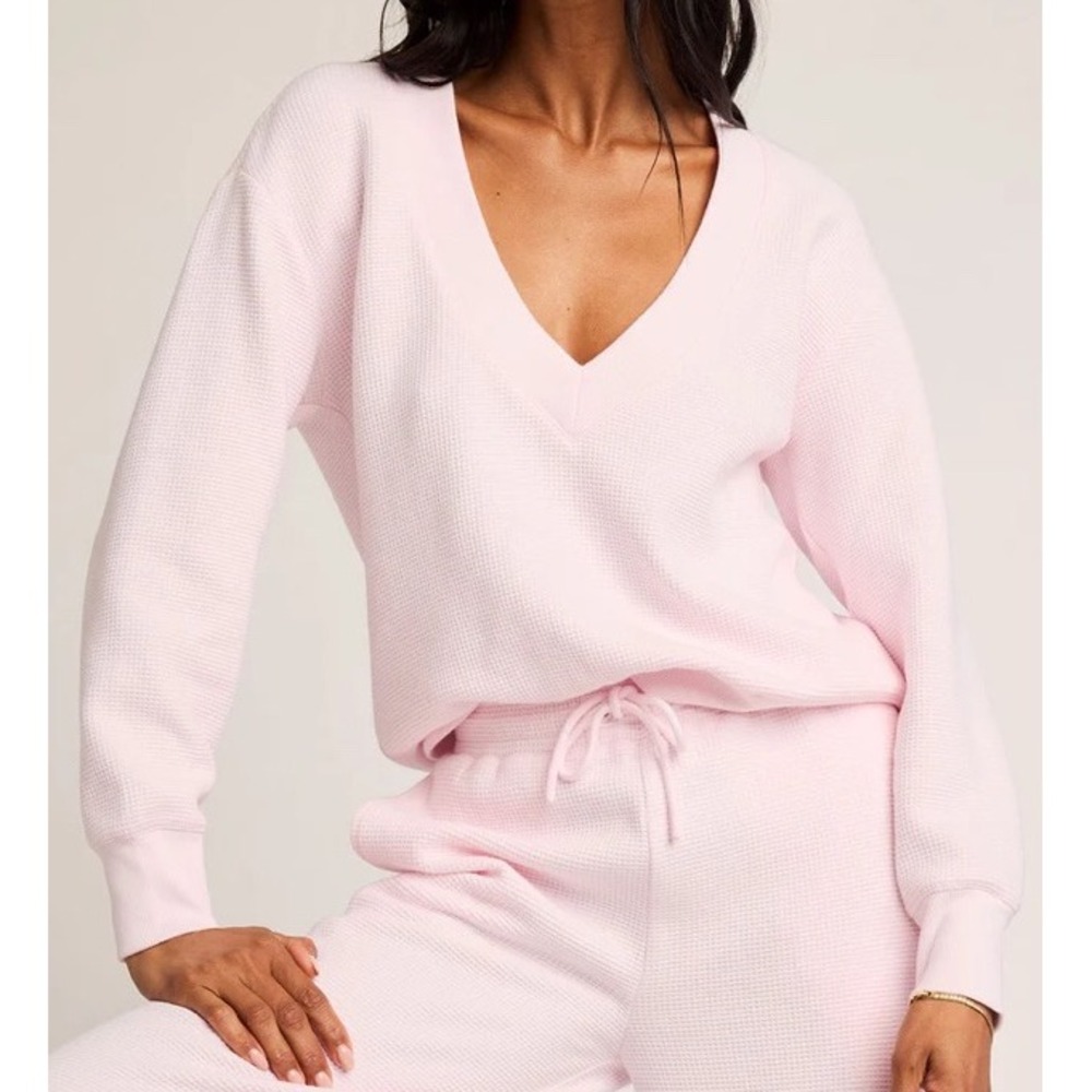 NEGATIVE Waffle Knit Deep V Puff Sleeve Top Pink XL‎ New With 
Tags